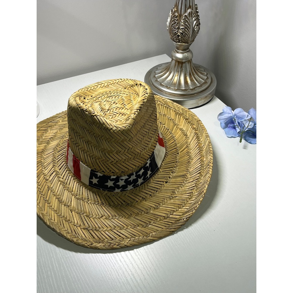 Pugs Straw Cowboy Hat Patriotic American Flag Band Woven Sun Hat Mens Womens